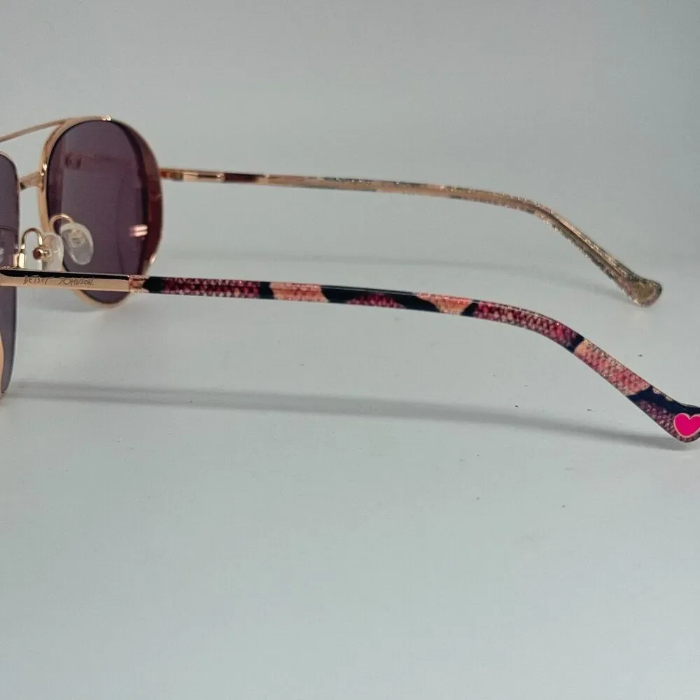 Betsey Johnson Hey-Girl ROS Sunglasses Women's Rose Gold/Grey Lenses Pilot 14883